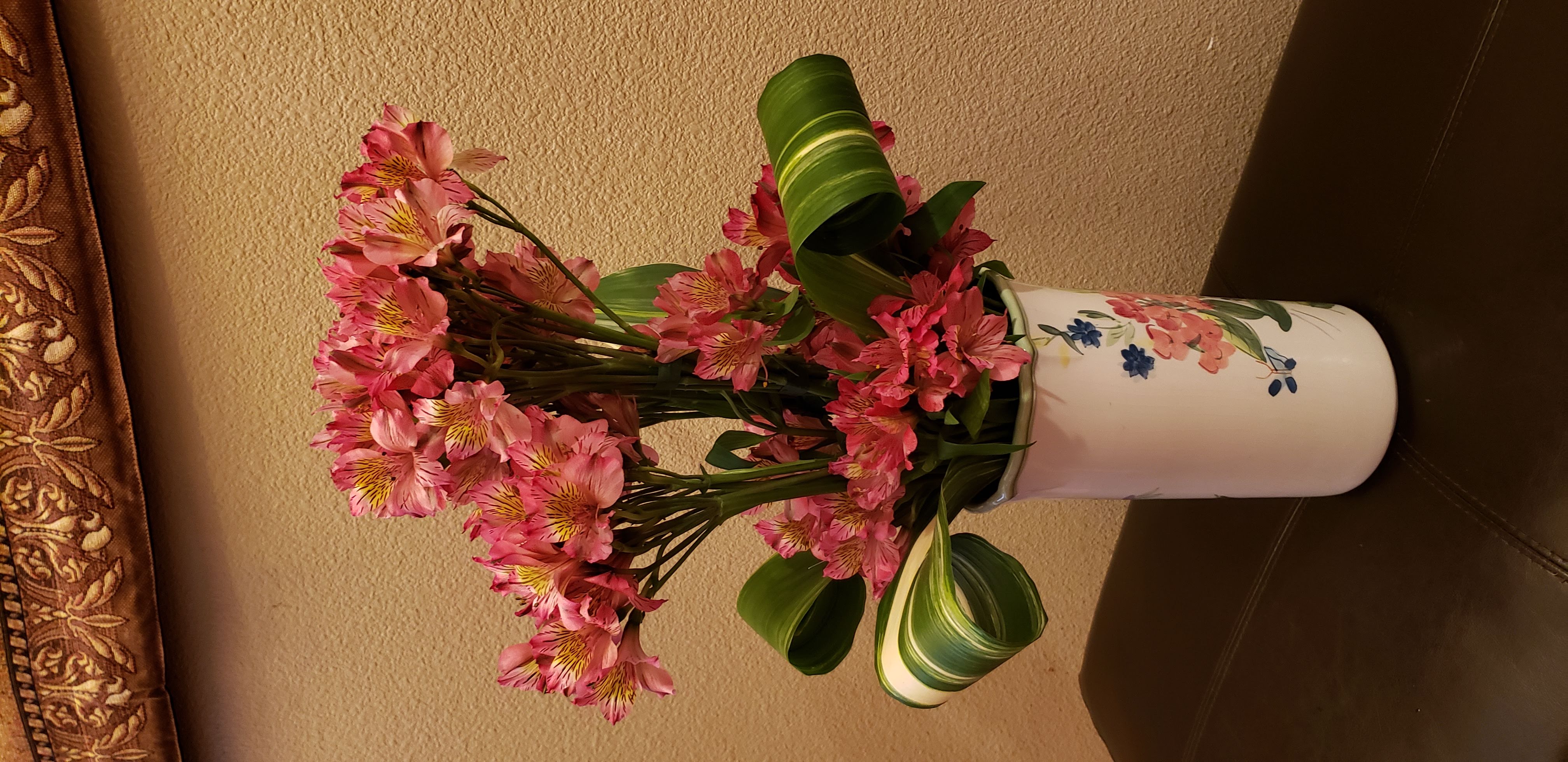 Dusky Pink Alstroemeria(Peruvian Lilies), Variegated Aspidistra for Work